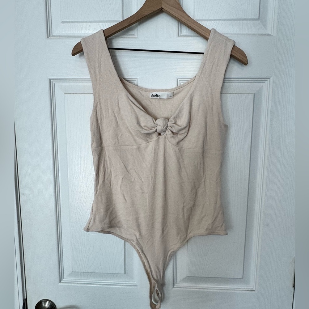 Elodie‎ Bodysuit Beige Ribbed, Knot Detail, Sleeveless, Size XL NWT